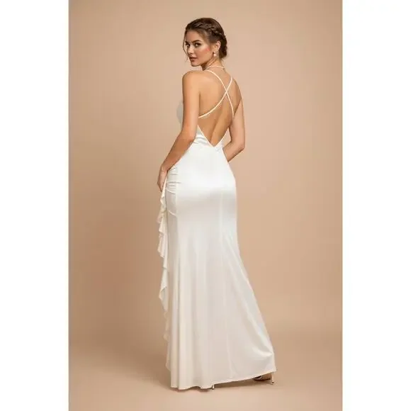 Shakira Formal Maxi Dress Women Medium Black Ruffle Slit Elegant Evening NWT - Picture 9 of 12